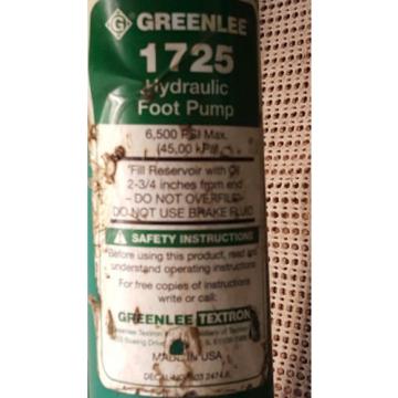 Greenlee 1725 Hydraulic Foot 6500 Psi 76306 Pump