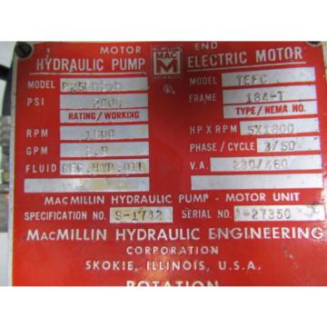 Macmillin P25FH21R 5HP 3Ph Hydraulic Power pack 4way valve starter &amp; controls Pump