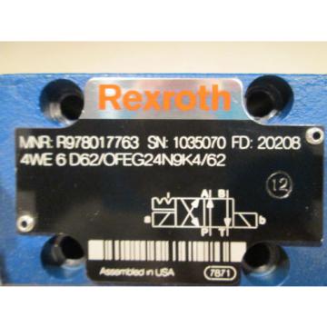 NEW REXROTH R978017763 DIRECTIONAL VALVE 4WE 6 D62/OFEG24N9K4/62