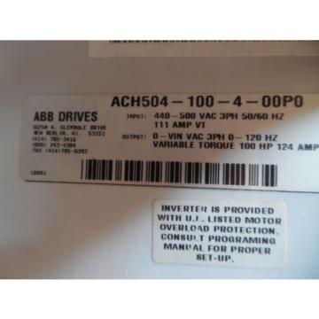 ABB ACH504 100HP DRIVE TYPE:ACS504-100-5 SN:4260022 PH:3 500VAC USED