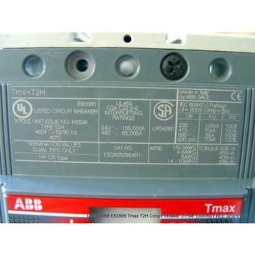 USED ABB E93565 Tmax T2H Circuit Breaker 3 Pole 100Amp FREE SHIPPING