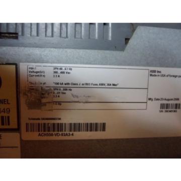 ABB HVAC ACX550 0.75KW DRIVE TYPE:ACX550-U0-03A3-4+P90P SN:5063100085 USED