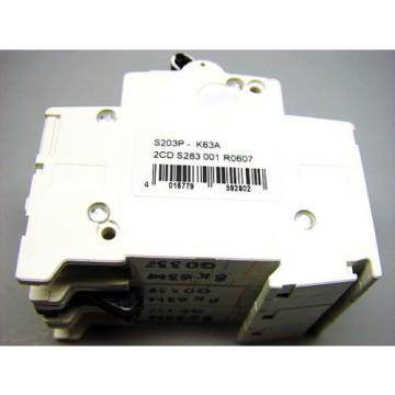 ABB Miniature Circuit Breaker S203P-K63A 3-P Pole 63A 2CDS283001R0607 MCBs-S200P