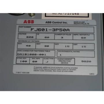 ABB FJ601-3P50A SWITCH ENLOSURE *NEW IN BOX*