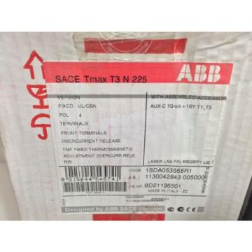 NEW! ABB CIRCUIT BREAKER SACE TMAX T3 N 225 1SDA053568R1 4 POLE 70 AMP