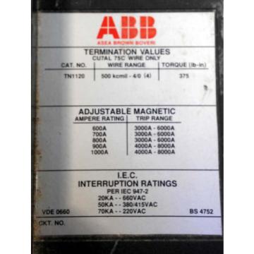 1 USED ABB MG-8685 CIRCUIT BREAKER 900A TN1120 3-POLE