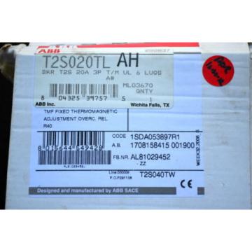 ABB T2S020TL AH 1SDA0538597R1 T2S 20A 3P 6 LUG