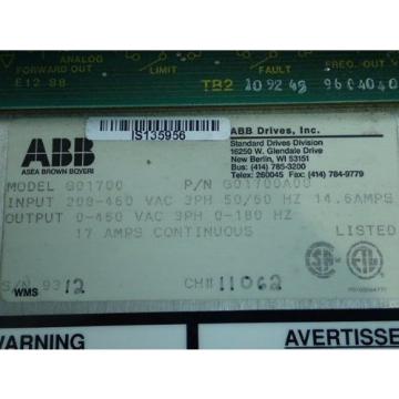 USED ABB G01700 AC DRIVE,G01700A00, 3-PHASE, 208-460 VAC,BOXZM