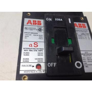 ABB ESB43225 225 Amp 480 VAC 500 VDC 3 Pole NE-6573 Circuit Breaker a S aS