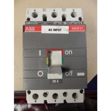 ABB SACE S3N N-5639 3P 20A Circuit Breaker. Used.