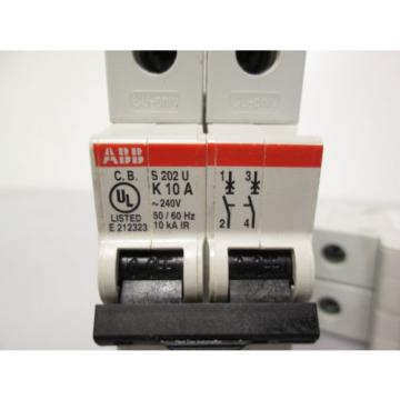 Lot of 2 ABB S202K10A Circuit Breakers 10A 2 Pole 240VAC 50/60Hz DIN Mount