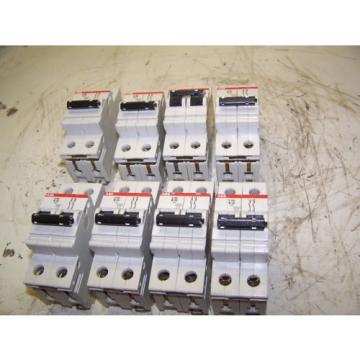 (8) ABB DINRAIL CIRCUIT BREAKER S262 B 25 AMP 2 POLE 277 480 VAC LOT OF 8