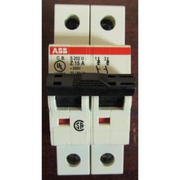 ABB S 202U Z15 DIN Rail Circuit Breaker 2 Pole 15 Amp S202U-Z15