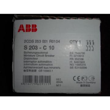NEW IN THE BOX*  ABB S203-C10 3P MINIATURE CIRCUIT BREAKER 277/480V 10AMP