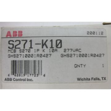 ABB MINI CIRCUIT BREAKER TYPE K SINGLE POLE 10A S271-K10