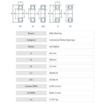 NSK Cylindrical Roller Bearing NU308EW OD 90 mm X ID 40 mm X W 23 mm