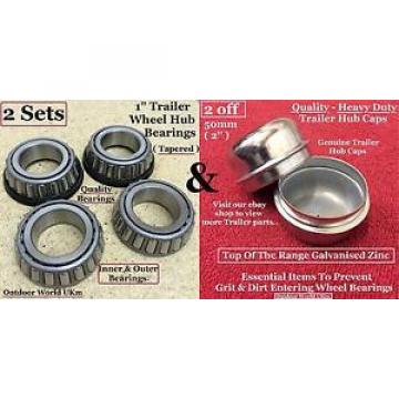 1&#034; One Inch Trailer Suspension Units Stub Axle Hub Tapered Wheel Bearings &amp; Caps