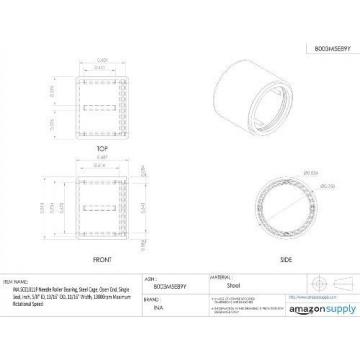 INA SCE1011P Needle Roller Bearing, Steel Cage, Open End, Single Seal, Inch,