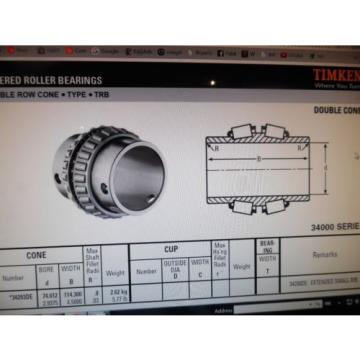 TIMKEN 34293DE TAPERED ROLLER BEARING DOUBLE ROW CONE 2.9375&#034; ID 4.5000&#034; W NIB