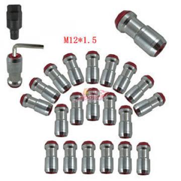 RED M12x1.5 STEEL JDM EXTENDED DUST CAP LUG NUTS WHEEL RIMS TUNER WITH LOCK