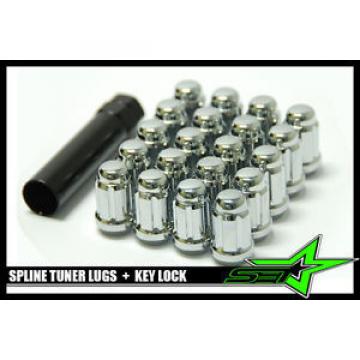 20 CHROME SPLINE TUNER RACING LUG NUTS + 1 KEY 12X1.5 LOCKING SECURITY LUGS