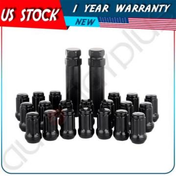 20 X BLACK  SPLINE TUNER RACING LUG NUTS AND 2 LOCK KEYS M12X1.5|1.38 Inch Tall