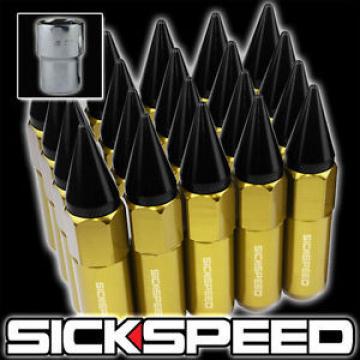 20 24K/BLK SPIKED 60MM ALUMINUM EXTENDED LOCKING LUG NUTS WHEELS/RIMS 12X1.5 L07