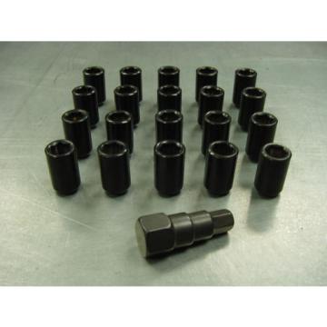 12x1.5 Steel Lug Nuts 20 Piece Set Lock Key Black Tuner Lugs Conical Open End 2K