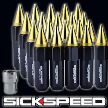 20 BLACK/24K GOLD SPIKED ALUMINUM 60MM EXTENDED LOCKING LUG NUTS 12X1.5 L07