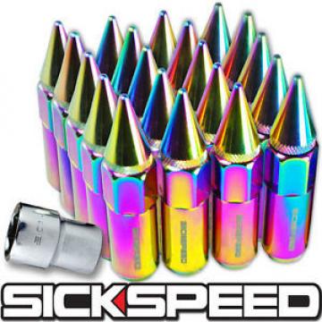 SICKSPEED 20 PC NEO CHROME SPIKED 60MM EXTENDED LOCKING LUG NUTS LUGS 1/2x20 L22