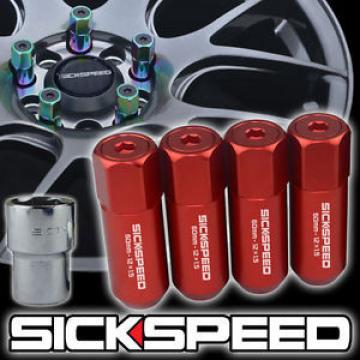 SICKSPEED 4 PC RED CAPPED 60MM EXTENDED TUNER LOCKING LUG NUTS 1/2x20 L25