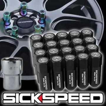 SICKSPEED 20 PC BLACK/POLISHED CAPS ALUMINUM 60MM LOCKING LUG NUTS 12X1.25 L12