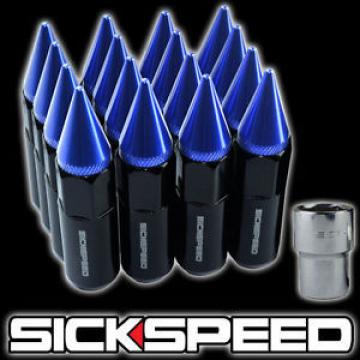 16 BLACK/BLUE SPIKED ALUMINUM 60MM EXTENDED LOCKING LUG NUTS WHEELS 12X1.5 L16