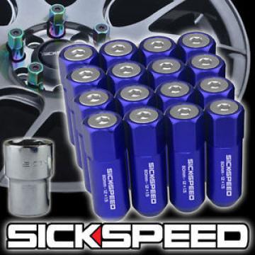 SICKSPEED 16 PC BLUE/POLISHED CAPS ALUMINUM 60MM LOCKING LUG NUTS 12X1.25 L11