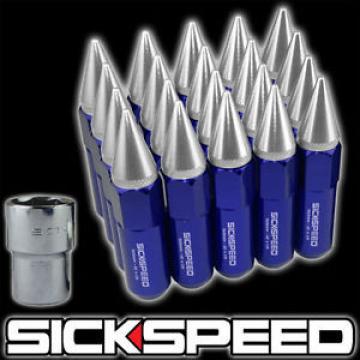 SICKSPEED 20 PC BLUE/POLISHED SPIKED ALUMINUM 60MM LOCKING LUG NUTS 12X1.25 L12