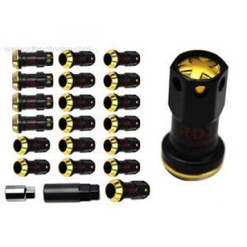 Mitsubishi EVO Eclipse 20pc Steel Slim Extended Lug Nuts +Lock 12x1.5 Gold Close