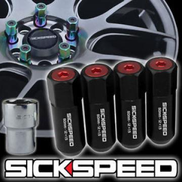 4 BLACK/RED CAPPED ALUMINUM EXTENDED TUNER LOCKING LUG NUTS WHEELS 12X1.5 L20