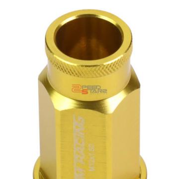 GOLD 50MM M12 X 1.5 ALUMINUM WHEEL RIM LOCK ACORN TUNER LUG NUT+ADAPTER KEY