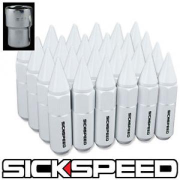 SICKSPEED 24 PC WHITE SPIKED ALUMINUM LOCKING 60MM LUG NUTS WHEELS 12X1.25 L13