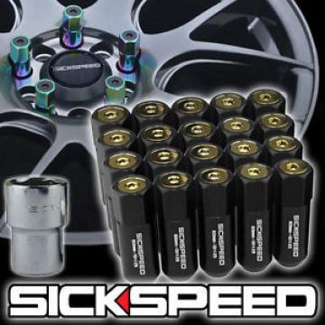 20 BLACK/24K GOLD CAPPED ALUMINUM 60MM EXTENDED LOCKING LUG NUTS 12X1.5 L07