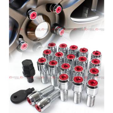 20 Pcs M14 X 1.5 Red Wheel Lug Nut Bolts With Security Caps +Key+Socket For Audi