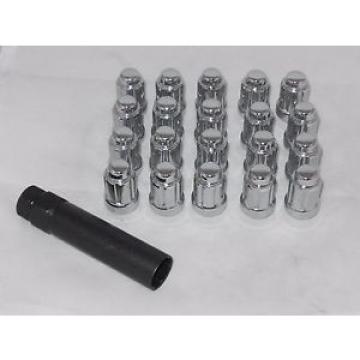 12X1.25 CHROME ACORN SEAT TUNER 6 SPLINE LOCK LUG NUT SET OF (20) AND (1) KEY