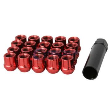 20pc 12x1.5 Spline Lug Nuts w/ Locking Key | Cone Seat | Short Open End | Red