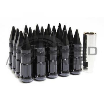 Z RACING BLACK DRAG SPIKE OPEN EXTENDED STEEL 12X1.5MM LUG NUTS SET 20 PCS KEY