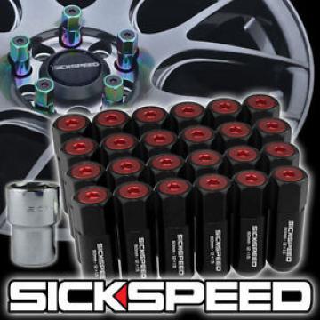 SICKSPEED 24 PC BLACK/RED CAPS ALUMINUM 60MM LOCKING LUG NUTS WHEELS 12X1.25 L13