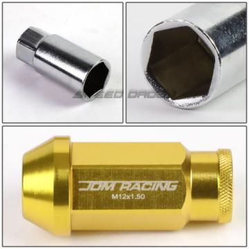 20X RACING RIM 50MM OPEN END ANODIZED WHEEL LUG NUT+ADAPTER KEY GOLD