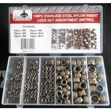 146pc GOLIATH STAINLESS STEEL SSMLN146 NYLON INSERT LOCK NUT ASSORTMENT