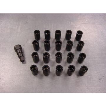12x1.5 Steel Lug Nuts 20 Piece Set Lock Key Black Tuner Lugs Open End Ford Chevy