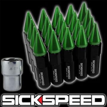 20 BLACK/GREEN SPIKED ALUMINUM 60MM EXTENDED LOCKING LUG NUTS WHEELS 12X1.5 L07