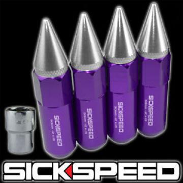 SICKSPEED 4 PC PURPLE/POLISHED SPIKED 60MM TUNER LOCKING LUG NUTS 1/2x20 L25